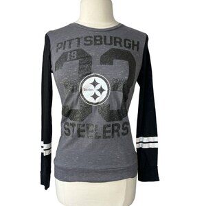 NFL Juniors Pittsburgh Steelers Tshirt Womens Small Gray Fanwear Long Sleeves